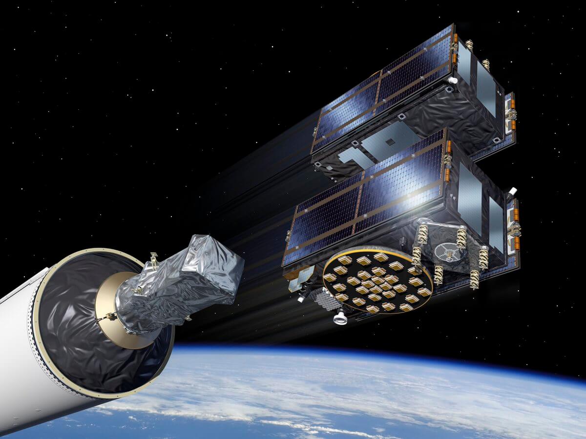【▲ 打ち上げられた2機のガリレオ衛星の想像図（Credit: ESPA）】