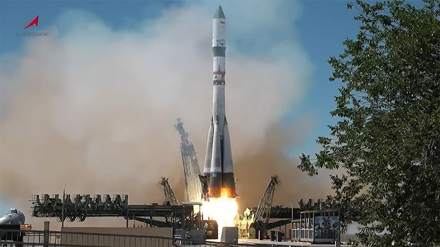 【▲ 補給船「プログレスMS-27」を搭載した「ソユーズ2.1a」ロケットの打ち上げ（Credit: NASA TV）】