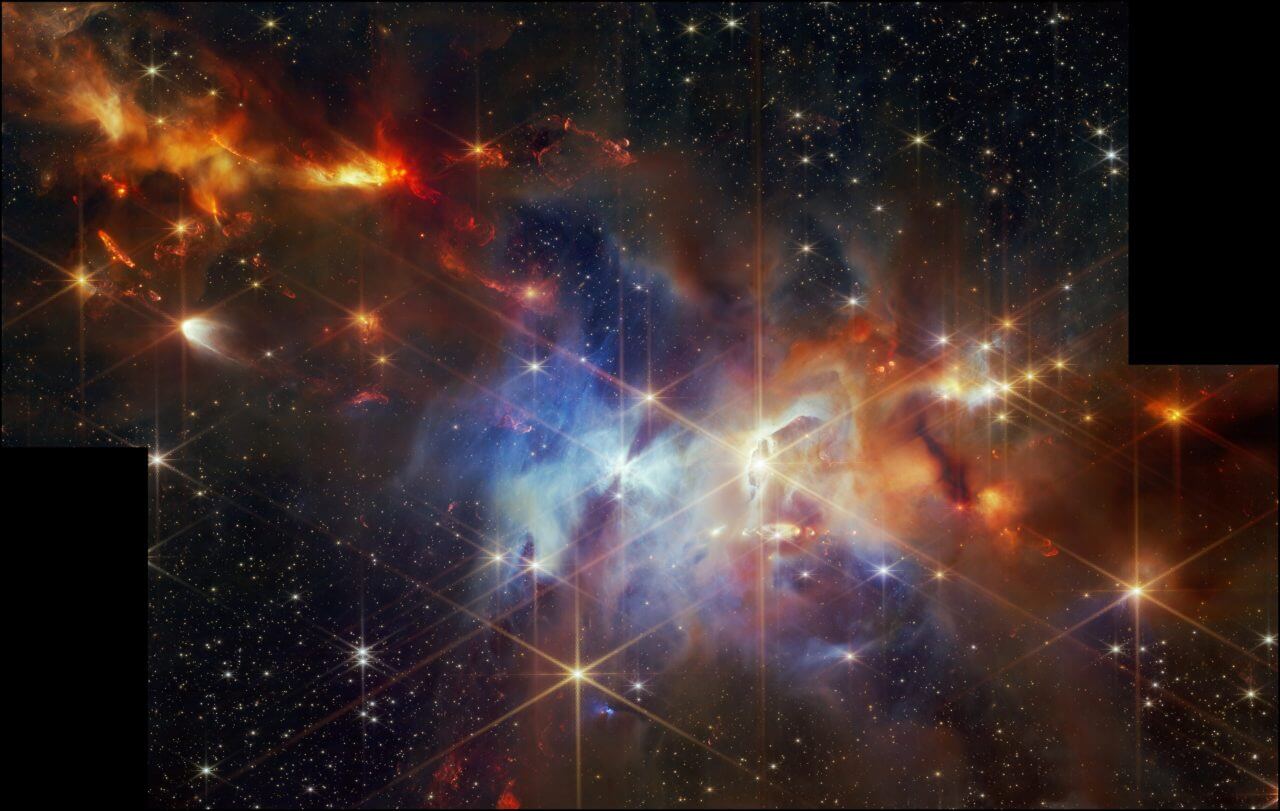 【▲ ジェイムズ・ウェッブ宇宙望遠鏡の近赤外線カメラ（NIRCam）で観測された反射星雲「Serpens Nebula」。右上と左下の黒い長方形はデータが欠落している部分（Credit: NASA, ESA, CSA, STScI, K. Pontoppidan (NASA’s Jet Propulsion Laboratory), J. Green (Space Telescope Science Institute)）】