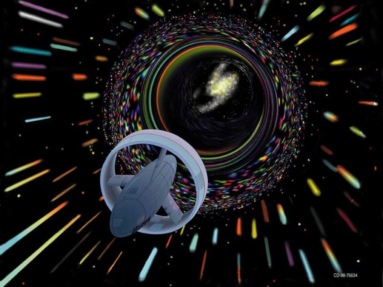 【▲ 図1: ワープをしている宇宙船から見た景色の想像図。（Credit: NASA & Les Bossinas (Cortez III Service Corp.) ）】