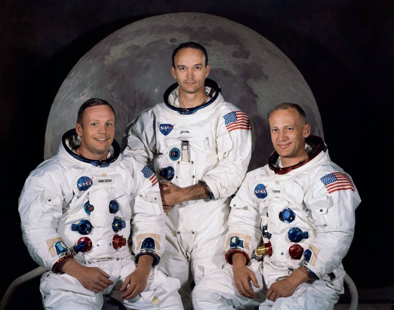 【▲ アポロ11号のクルー。左から：ニール・アームストロング宇宙飛行士、マイケル・コリンズ宇宙飛行士、バズ・オルドリン宇宙飛行士（Credit: NASA）】