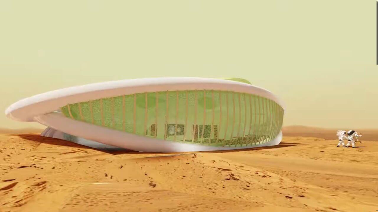 【▲ 菌糸体を利用して火星に建設された居住区のコンセプト（Credit: NASA, redhouse studio）】