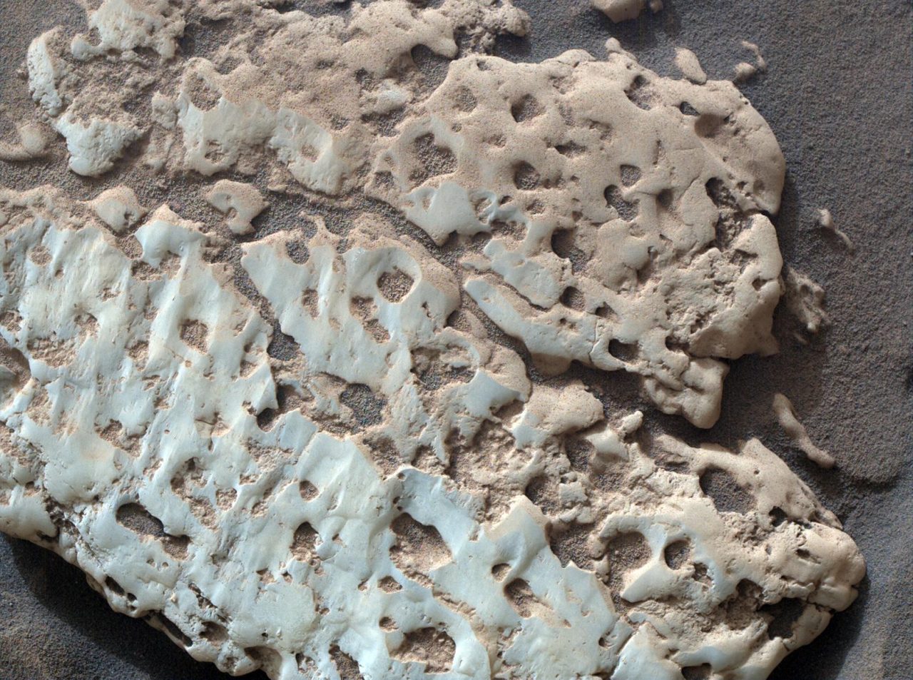 【▲ アメリカ航空宇宙局（NASA）の火星探査車「Curiosity（キュリオシティ）」の火星拡大鏡撮像装置「MAHLI」で撮影された岩石「Snow Lake」。2024年6月8日撮影（Credit: NASA/JPL-Caltech/MSSS）】