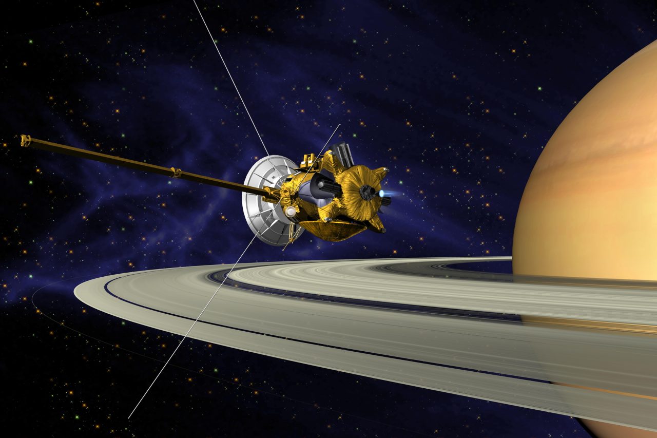 土星を周回する軌道に入る土星探査機「Cassini（カッシーニ）」の想像図