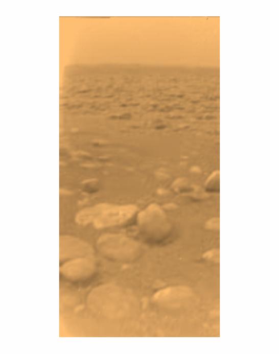 The surface of Saturn's moon Titan as imaged by the Huygens lander's camera.