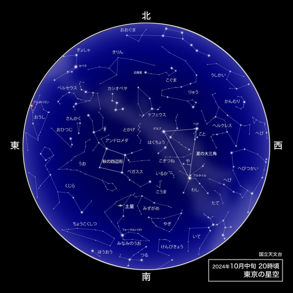 2024年10月中旬 20時頃の東京の星空（Credit: 国立天文台）