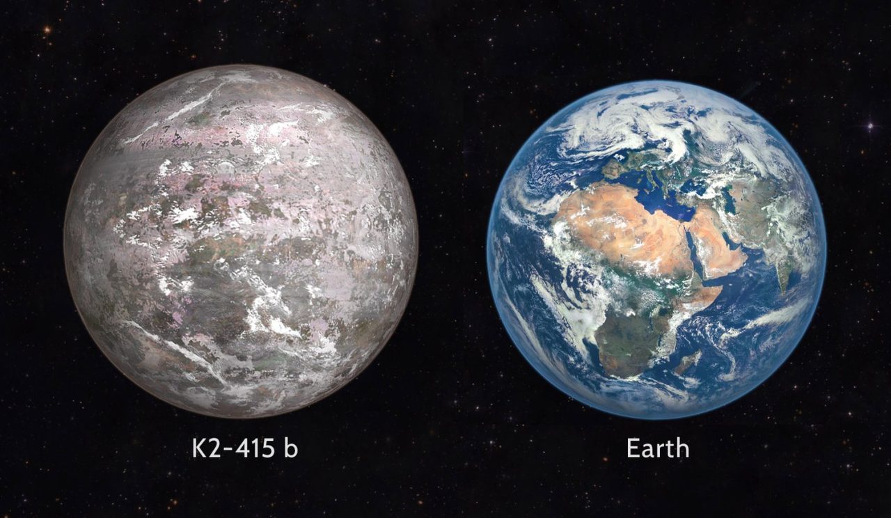 地球からもっとも近い「ハビタブル」な惑星「K2-415b」と地球の大きさを比較したイラスト