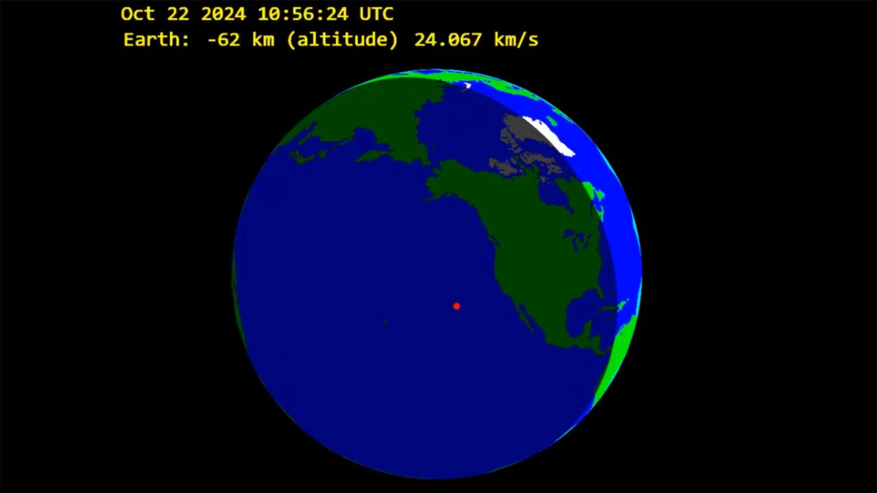 図3: 2024 UQが落下したと推定される地点。最寄りの陸地から1000km以上も離れた海上であると推定されます。