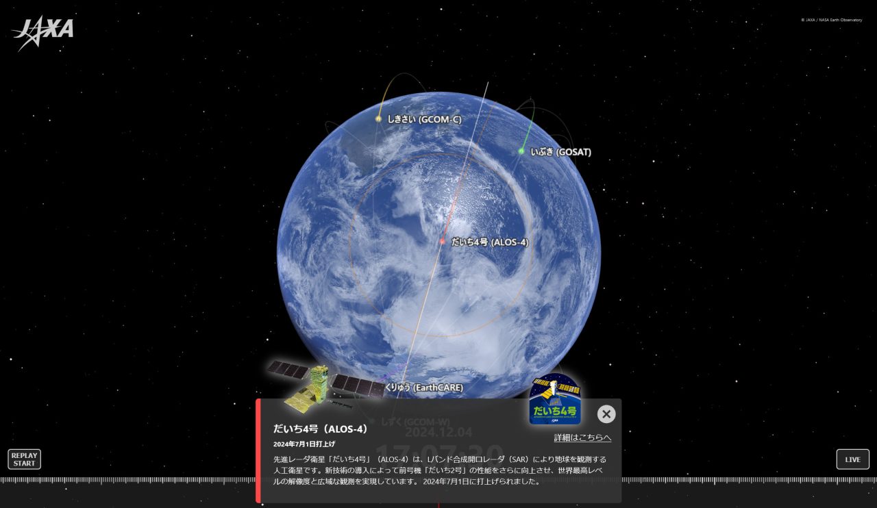 あの衛星は今どこに？　JAXAが運用する地球観測衛星8機の位置がわかるページ公開