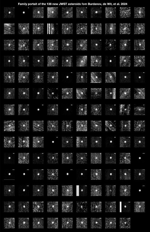 図3: 今回の観測で新たに発見された138個の小惑星の一覧。最小のものは直径約10mと推定されています。（Credit: Artem Y. Burdanov, Julien de Wit, et al.）