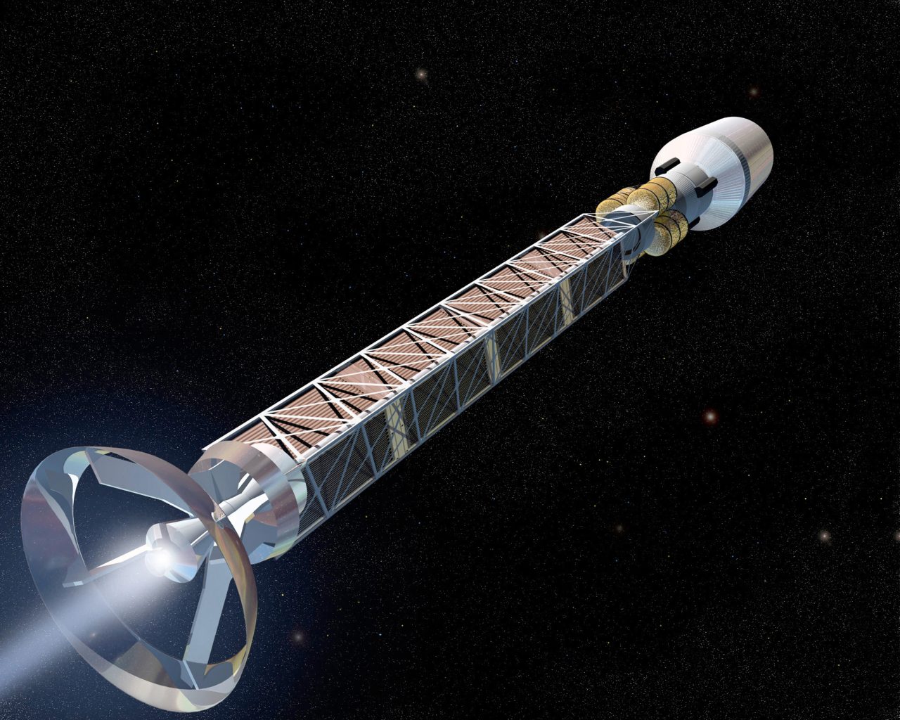 反物質推進システムを搭載した宇宙船の想像図（Credit: NASA/MSFC）