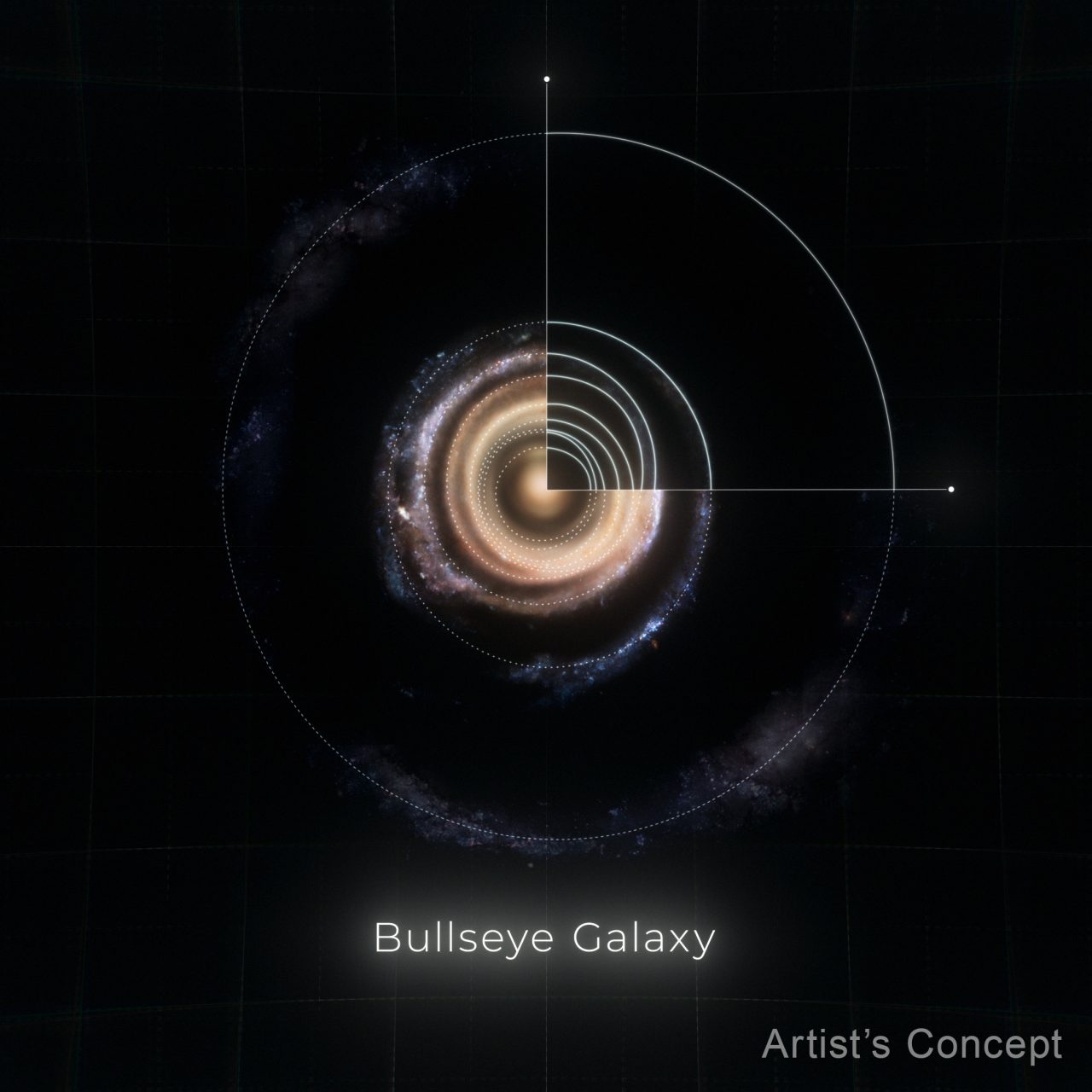 研究者からブルズアイ銀河（Bullseye Galaxy）と呼ばれるLEDA 1313424のリング構造を示した図（Credit: NASA, ESA, Ralf Crawford (STScI)）