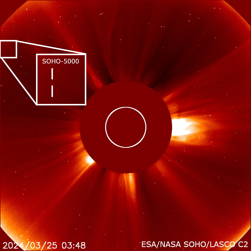 図3: SOHOの撮影画像から発見された5000番目の彗星。（Credit: NASA, ESA & SOHO）