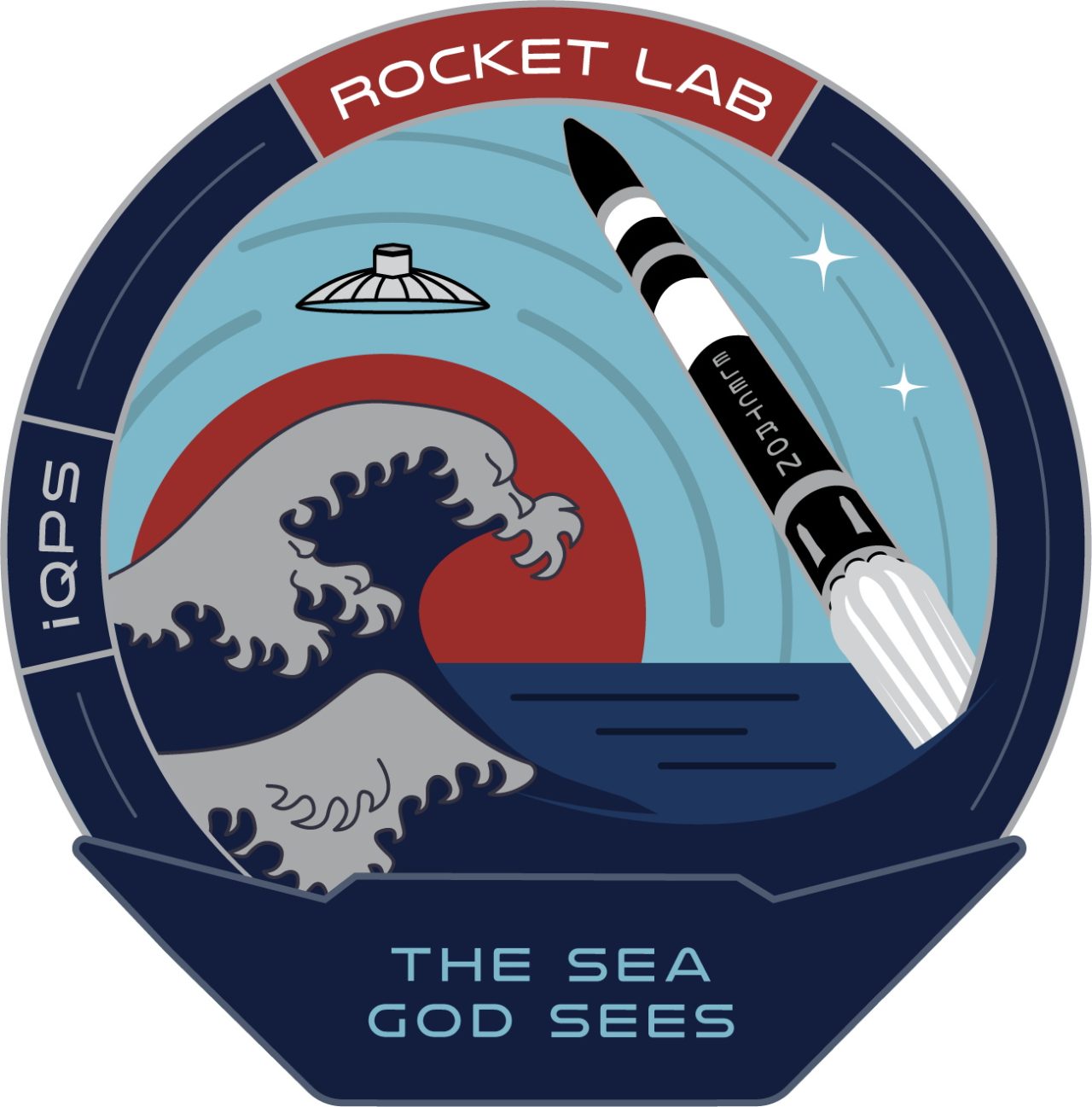 Rocket LabによるQPS-SAR 10号機「ワダツミ-I」打ち上げミッション「The Sea God Sees」のミッションパッチ