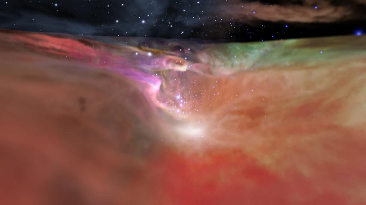 星のゆりかご・オリオン大星雲　トラペジウムが削り出す「オリオンの谷」を立体可視化した映像