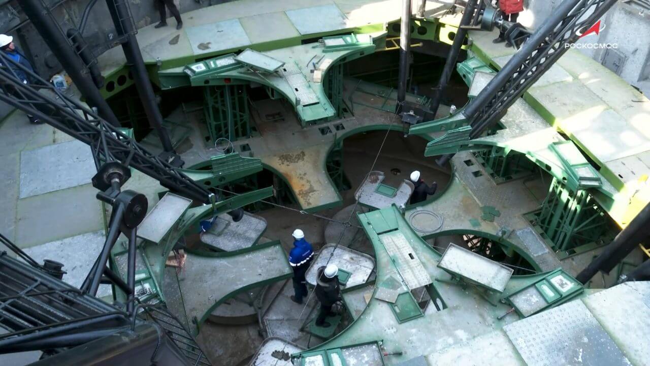 バイコヌール宇宙基地31番射点の修復作業の様子。Roscosmosが2026年3月3日付でTelegramに投稿した動画から引用（Credit: Роскосмос）