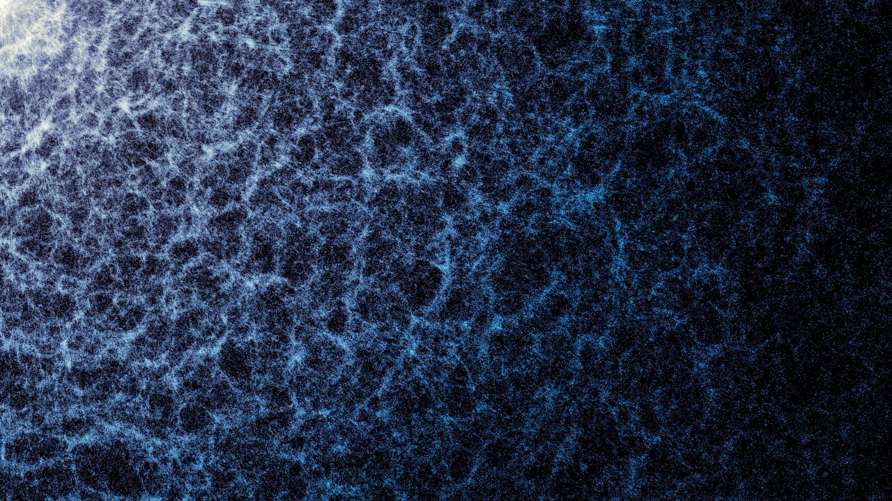 3Dマップの一部を拡大したもの。1つ1つの点が銀河を示しており、宇宙の大規模構造と呼ばれる網目状の構造が浮かび上がっている（Credit: DESI Collaboration and DESI Member Institutions/DOE/KPNO/NOIRLab/NSF/AURA/R. Proctor; Image Processing: M. Zamani (NSF NOIRLab)）