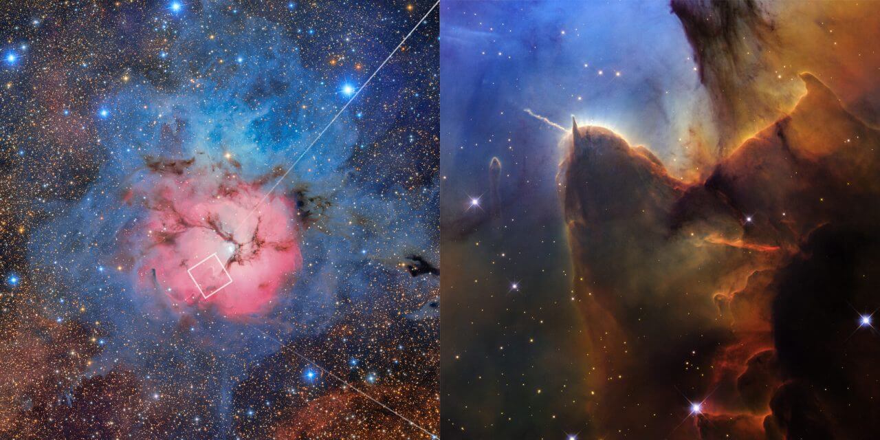 NASAとESAがハッブル宇宙望遠鏡打ち上げ36周年記念画像を公開 三裂星雲