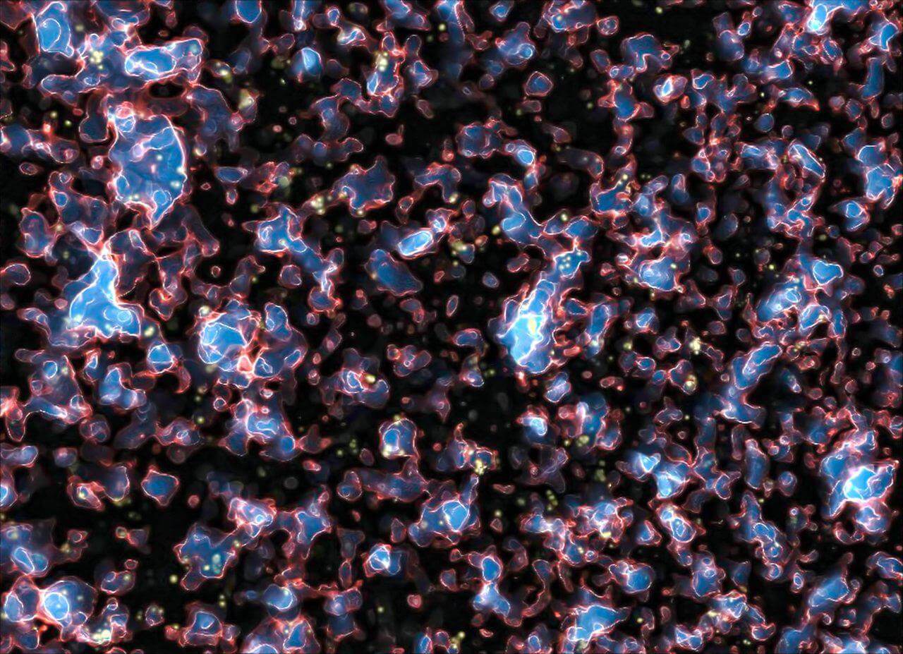 暗黒時代の終わりに何が起きたのか　宇宙の再電離を可視化したシミュレーション画像