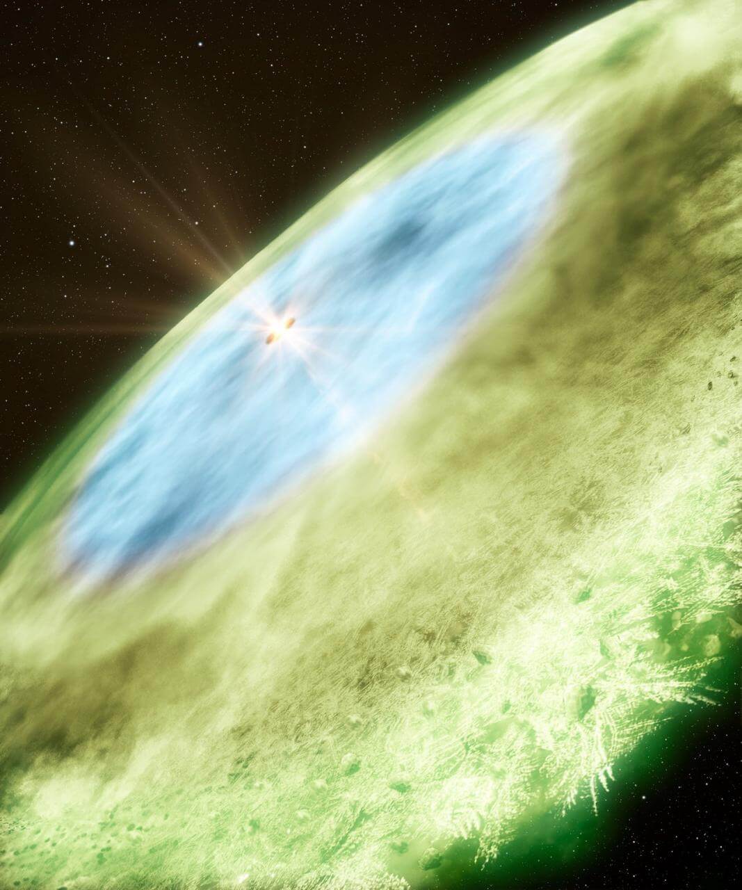境界線は何を示す？ うみへび座TW星を取り巻く原始惑星系円盤の想像図