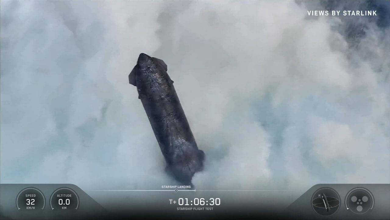 スペースXが「スターシップ」第12回飛行試験を実施 第3世代が初飛行でインド洋に着水成功 5 インド洋に着水したStarship(スターシップ)宇宙船。SpaceXのライブ配信から(Credit: SpaceX)