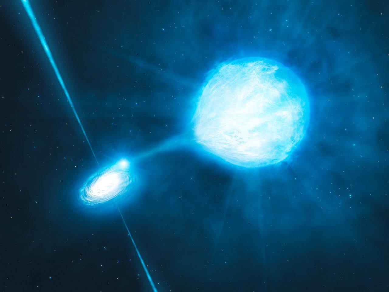 ブラックホールと巨大星が踊る「悪魔のワルツ」　NGC 300 X-1の想像図