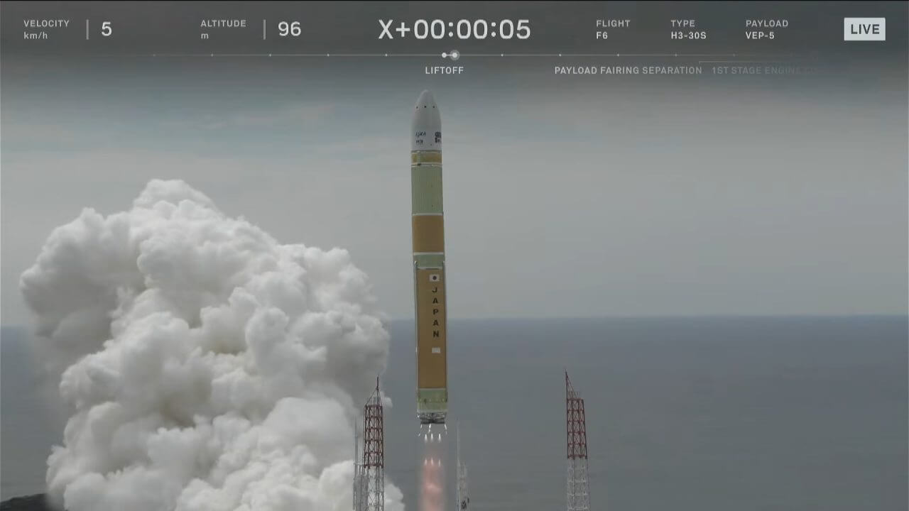 JAXAが「H3」ロケット6号機を打ち上げ 2段目の軌道投入を達成 3 リフトオフした「H3」ロケット6号機。JAXAの公式ライブ中継から(Credit: JAXA)