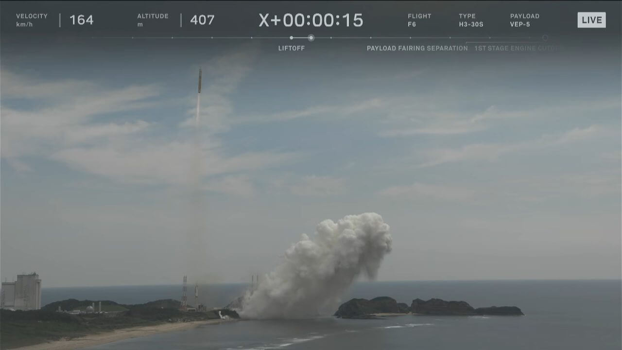 JAXAが「H3」ロケット6号機を打ち上げ 2段目の軌道投入を達成 4 上昇する「H3」ロケット6号機。JAXAの公式ライブ中継から(Credit: JAXA)