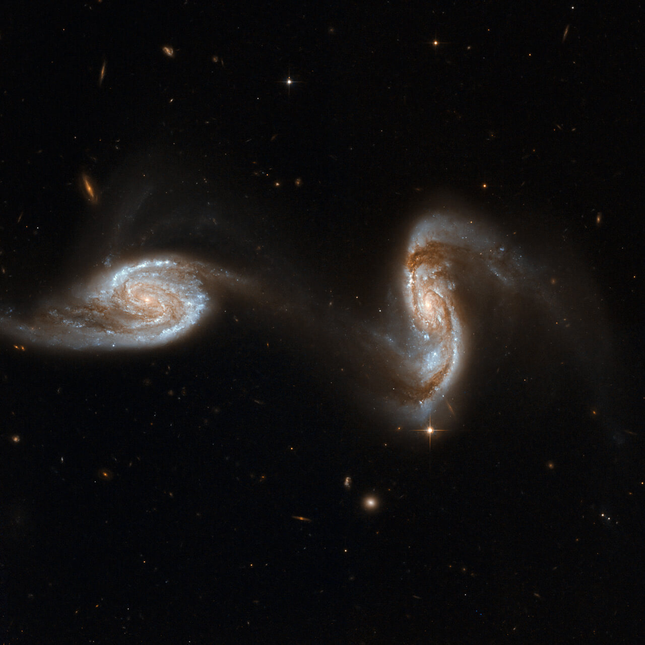 まるでダンスを踊るふたつの銀河　ハッブル宇宙望遠鏡が観測した相互作用銀河「Arp 240」