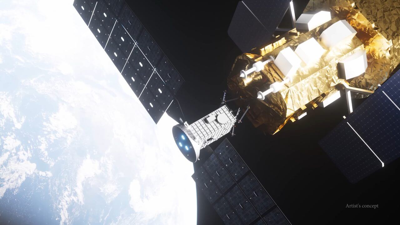 NASA天文衛星「スウィフト」軌道上昇実施に向けて宇宙機「LINK」の試運転が進行中 1 ガンマ線観測衛星スウィフトを捕捉し軌道上昇を行う無人宇宙機LINKのCGイメージ(Credit: NASA’s Goddard Space Flight Center/Katalyst Space/Northrop Grumman)