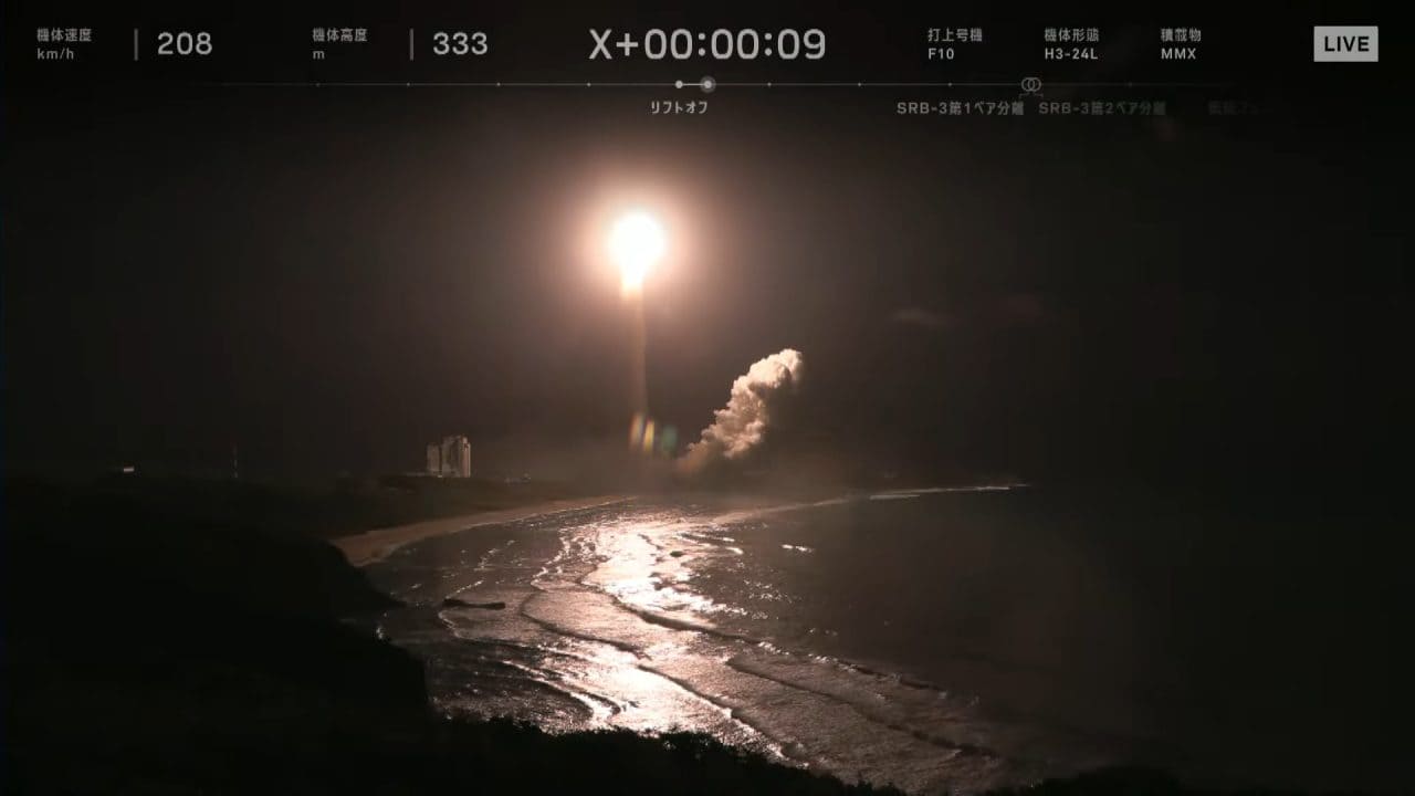 上昇するH3ロケット10号機。JAXAの公式ライブ配信から引用(Credit: JAXA)