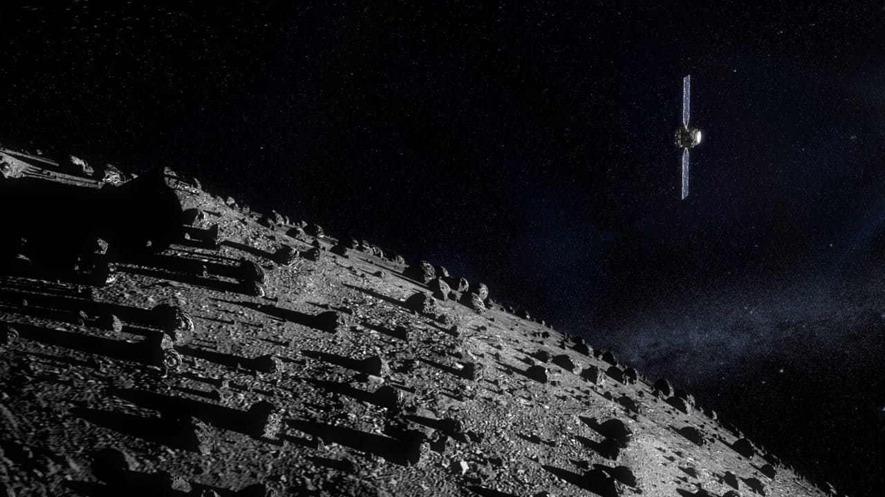 小惑星「ディモルフォス」に接近するESAの二重小惑星探査機「ヘラ」のCGイメージ（Credit: ESA-Science Office）