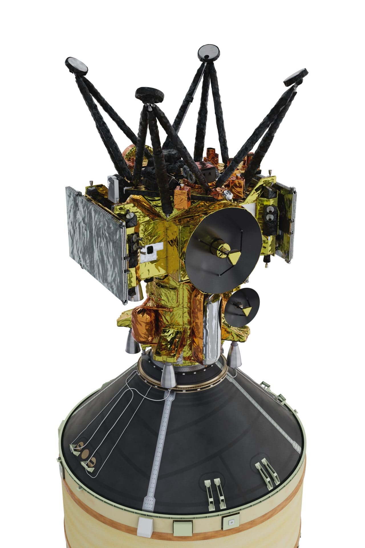 H3ロケット10号機の2段目に搭載されたMMX探査機のCGイメージ（Credit: JAXA）