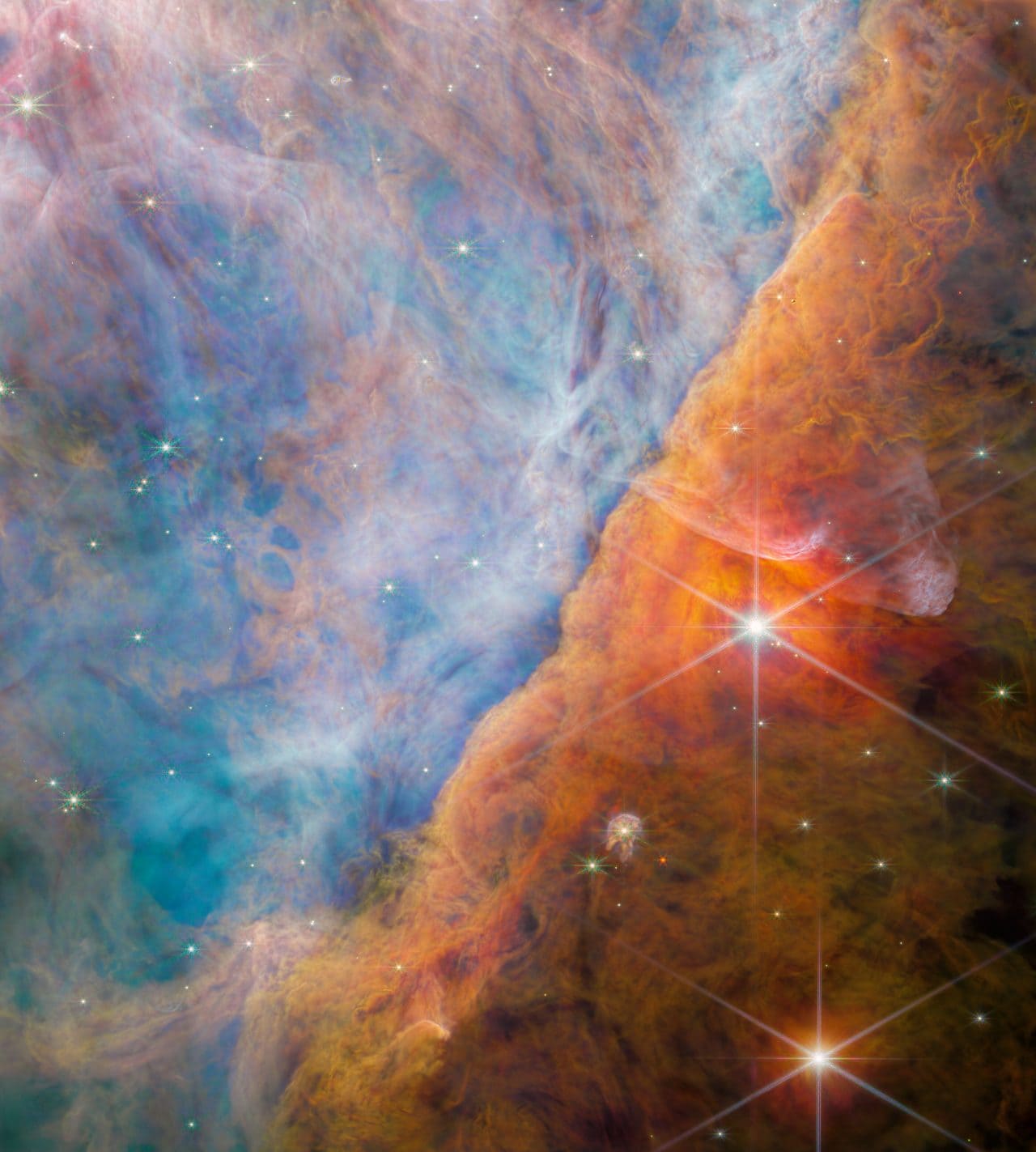 ジェームズ・ウェッブ（James Webb）宇宙望遠鏡が観測した「オリオン大星雲（M42）」の一部「オリオンバー（Orion Bar）」（Credit: ESA/Webb, NASA, CSA, M. Zamani (ESA/Webb), the PDRs4All ERS Team）
